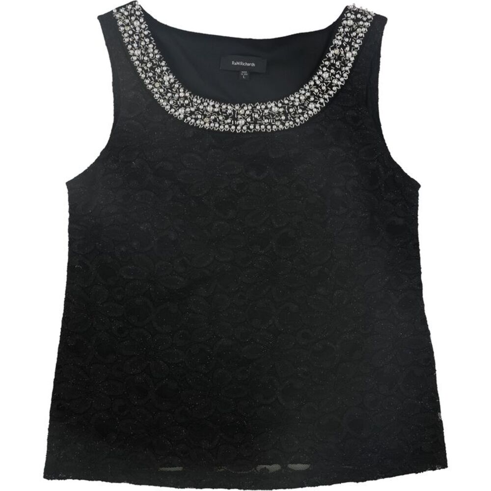 R & M Richards Womens Lace Tank Top, Black, L, DM